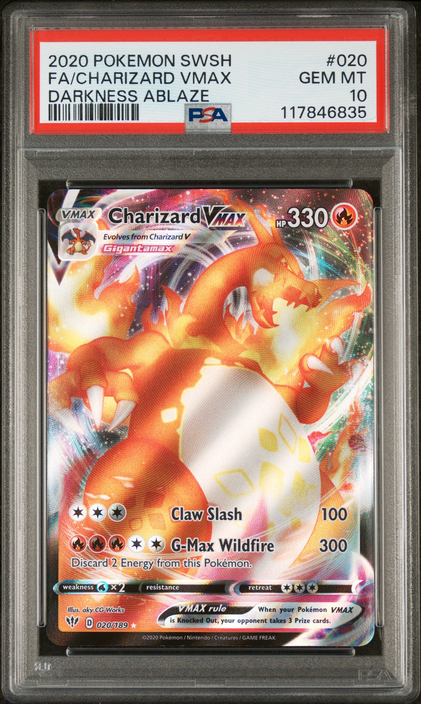 2020 POKEMON SWORD & SHIELD DARKNESS ABLAZE #020 FA/CHARIZARD VMAX DARKNESS ABLAZE