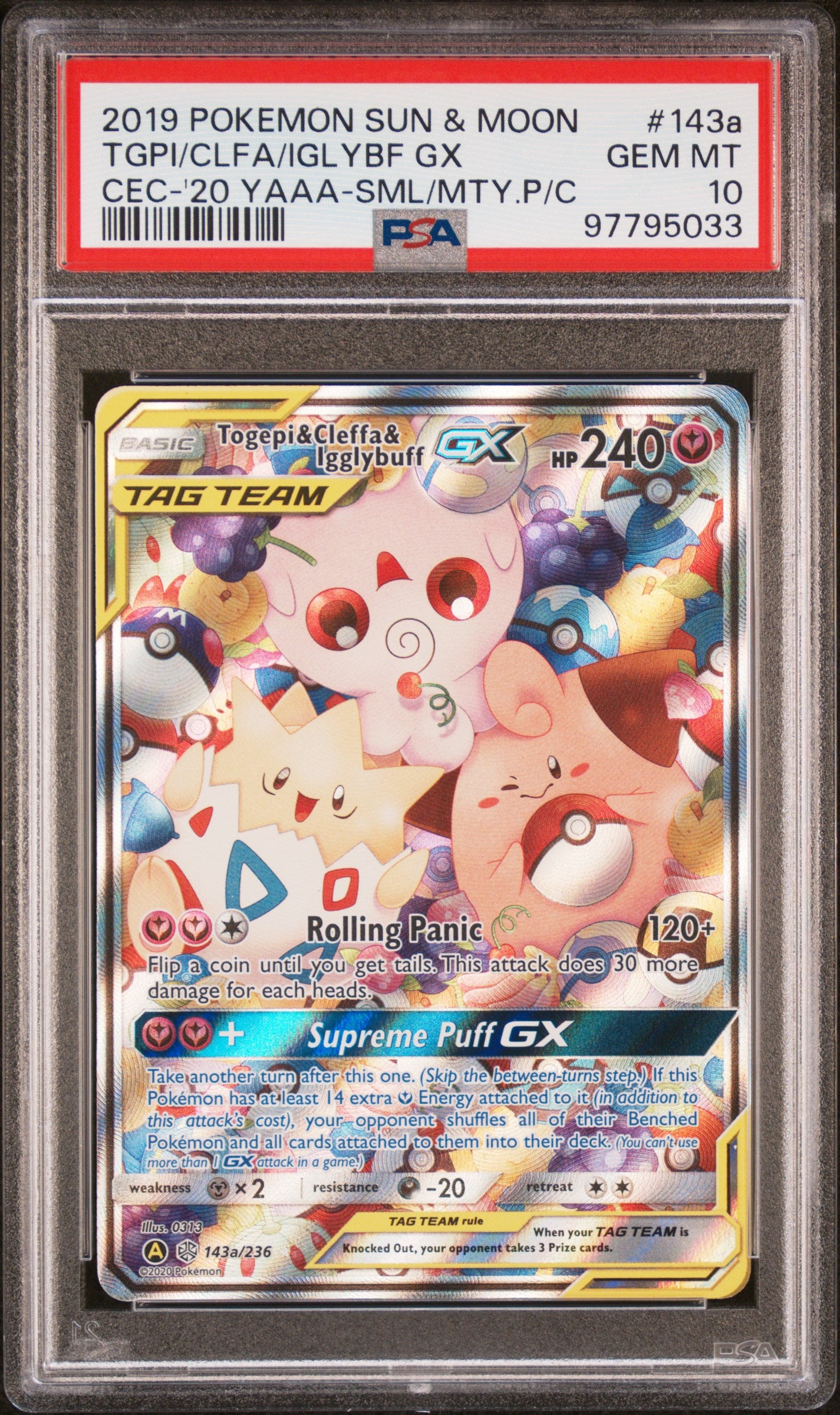 2019 POKEMON SUN & MOON COSMIC ECLIPSE #143a TGPI/CLFA/IGLYBF GX CEC-'20 YAAA-SML/MTY.P/C
